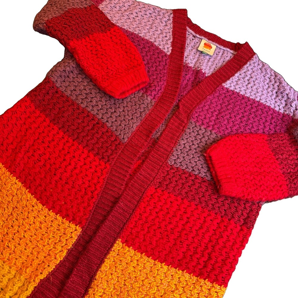 Farm Rio Chunky Rainbow Cardigan Size XS/SM Duster Sweater Womens Striped-runs L